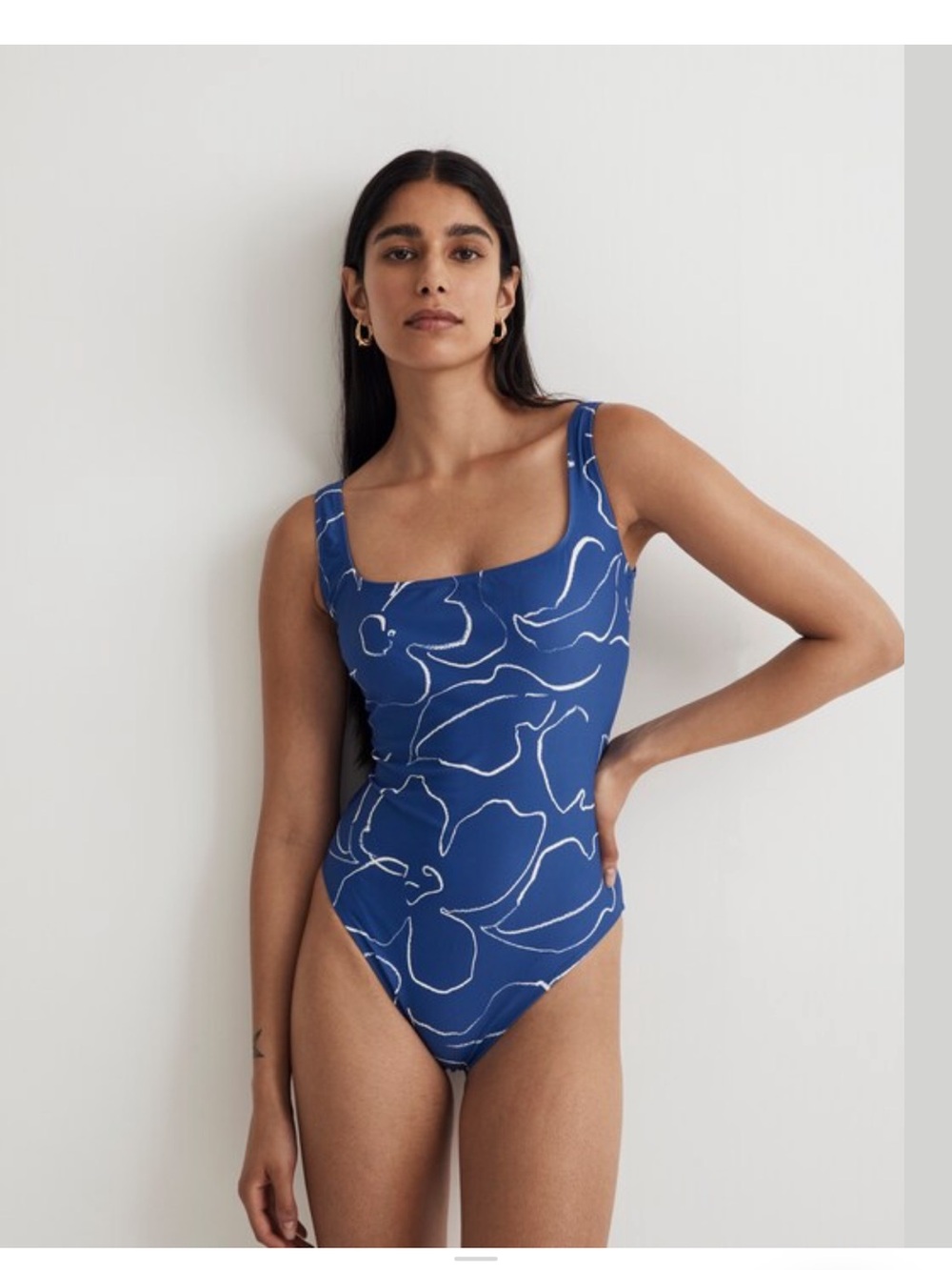 Madewell Square-Neck Tank One-Piece Swimsuit in Bluestone